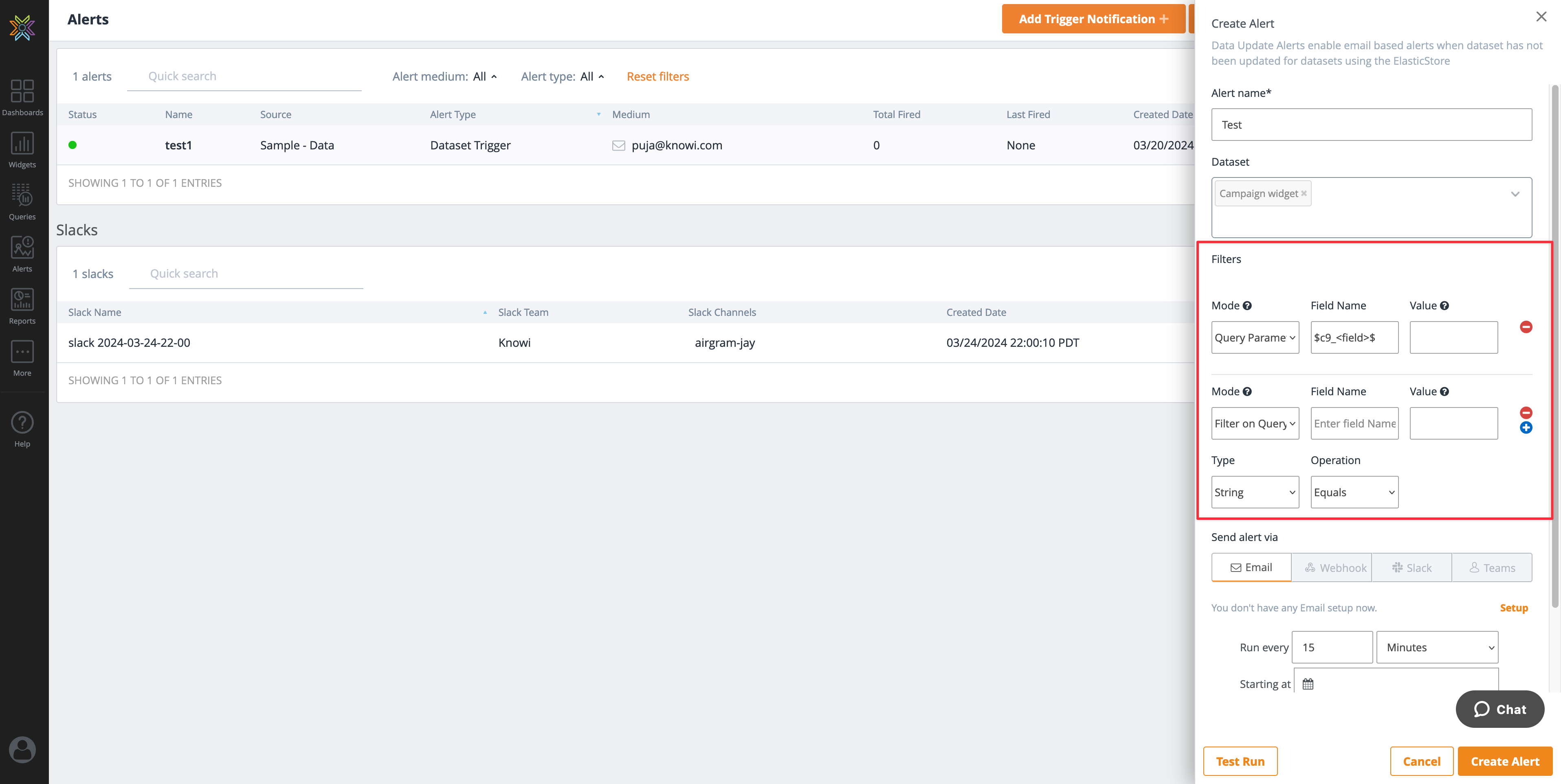 Data Update Alerts – Documentation and Support | Knowi